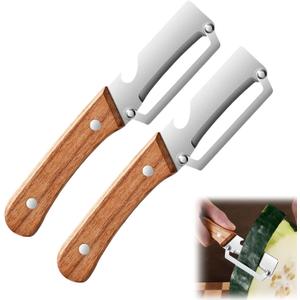 2Pack Multi Vegetable Peeler for Potato Apple Carrot - Stainless Steel Blade Kitchen Tool, Fruit & Citrus Peeler with Wooden Handle and Bottle Opener, Cabbage Cutter for Home Kitchen