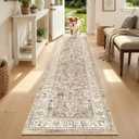 LOKHOM Washable Runner Rug, 2x8 Non-Slip Vintage Hallway Runner Rug with Rubber Backing, Boho Floral Soft Faux Wool Kitchen Rug Carpet Runner for Laundry Entryway Bedroom (Beige Brown)