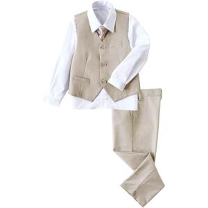 YuanLu Boys Suit Dress Clothes Ring Bearer Outfit Homecoming Dresses Boy Vest and Pants Set for Kids Wedding Tuxedo Suits (14 Years, Light Champagne)