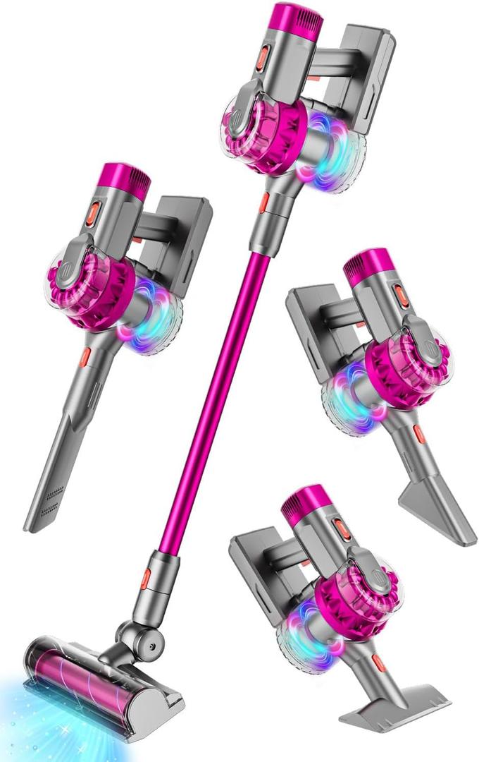 4-in-1 Kids Toy Vacuum That Works with Suction, Electric Toy Toddler Vacuum Cleaner for Children Ages 3 4 5 6+ Girls & Boys, Toddlers Toys Cleaning Set for Pretend Play (Rose Red)