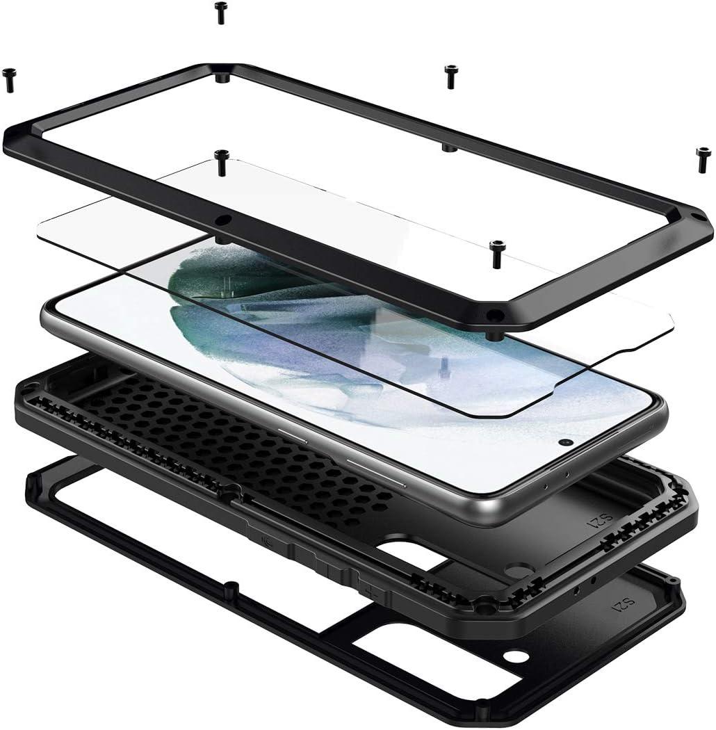 Marrkey for Galaxy S21 Case,Full Body Protective Cover Heavy Duty Shockproof Tough Armour Aluminum Alloy Metal Case with Silicone Built-in Screen Protector for Samsung Galaxy S21 6.2" - Black