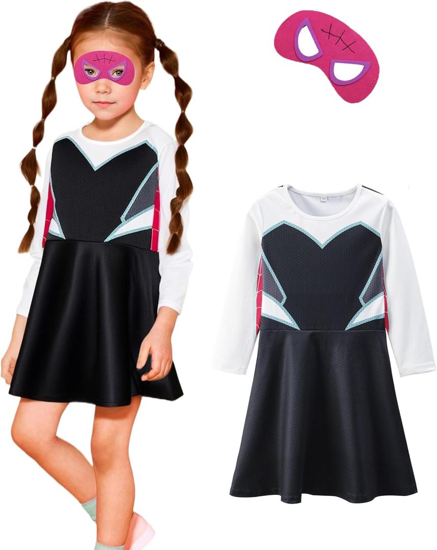 amxjxma Ghost Girl Costume Hero Spider Halloween Dress For Girls Cosplay Outfit (3-4T)