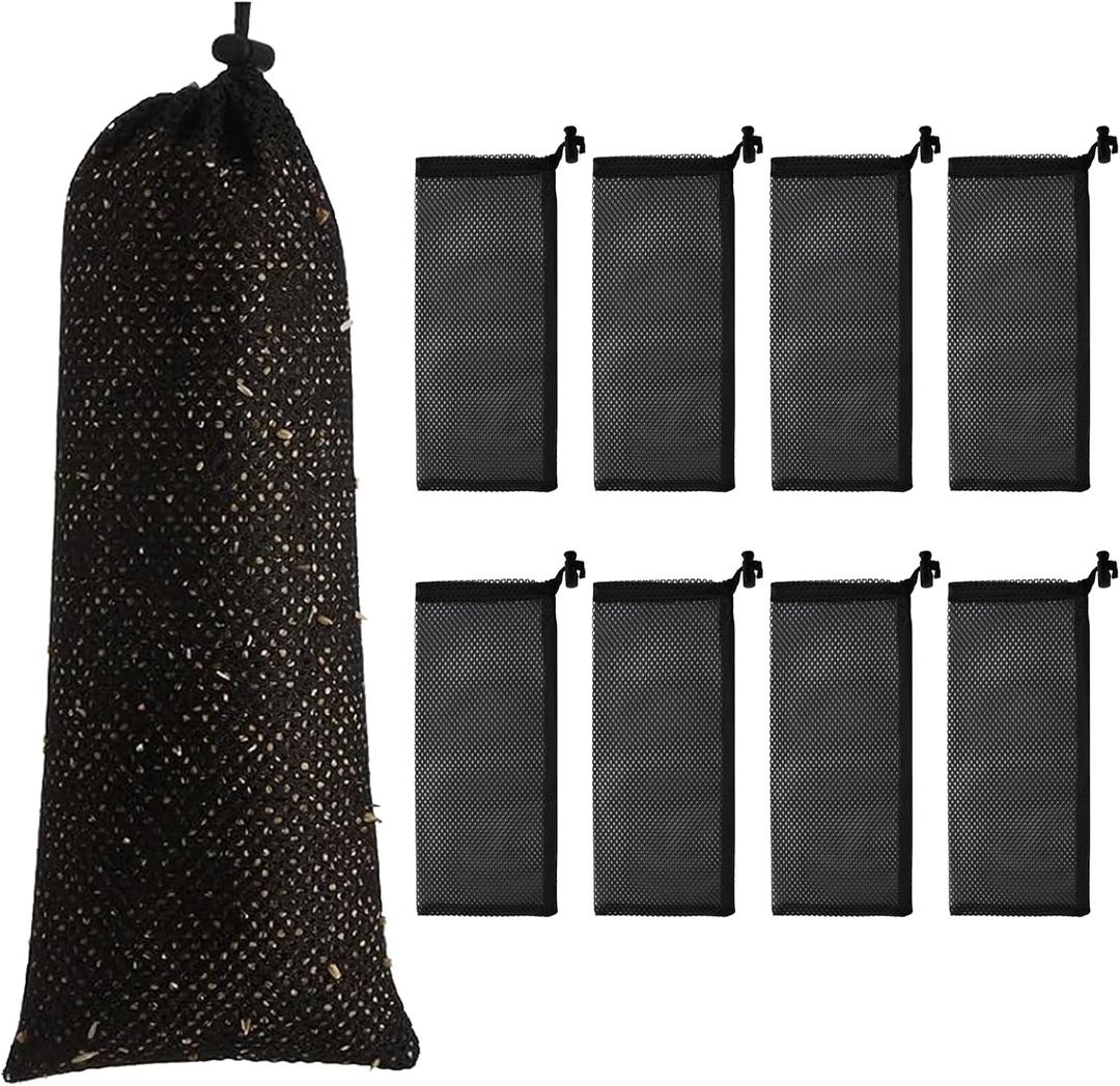8 PCS Finch Sock Feeder, 3.9" x 15.7" Thistle Seed Feeder Sacks, Bird Food Supply Tools, Outdoor Garden Yard for Wild Finch Feeding(Black)