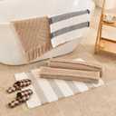 Waffle Bath Mat Non Slip, Boho Bathroom Rug, Super Absorbent Quick Dry Bathroom Mat, Soft Farmhouse Bath Rug with Tassels, Small Washable Shower Mats for Floor 16"x24", White and Taupe