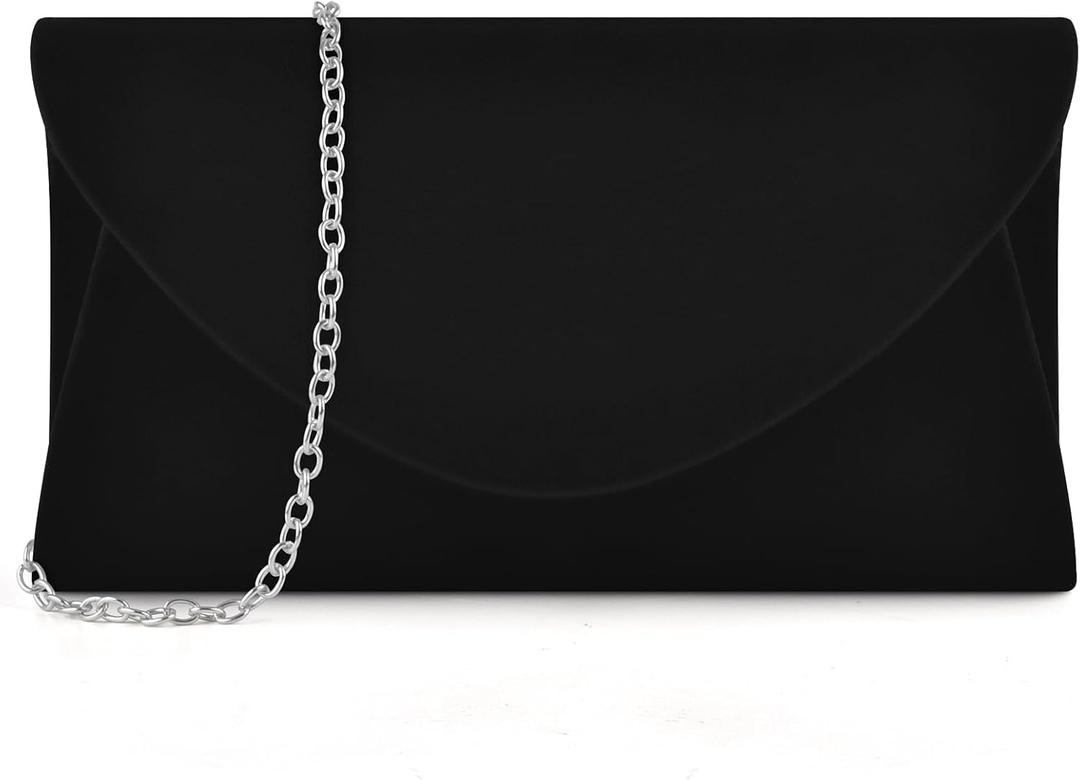PACETAP Clutch Purses for Women, Handbags with Chain for Women Formal, Evening Bag for Wedding Party Cocktail Prom Dinner (Suede Black)