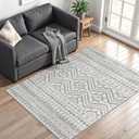 3x5 Washable Rug Moroccan Small Entryway Rug Non Slip Indoor Floor Carpet Foldable Thin Rugs for Kitchen Bedroom with Low Pile(Grey,3'x5')
