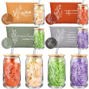 Skylety 4 Pcs Appreciation Gifts for Women Teacher Appreciation Nurse Week Mother's Day Thank You Gifts for Coworkers Teacher School Staff Employee Team 16 oz Tumbler Makeup Bag Mirror(Vivid)