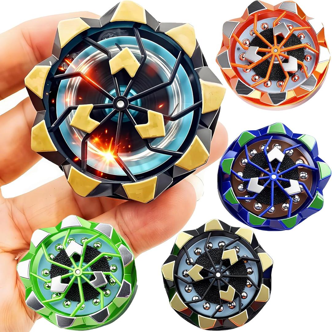 Cold-Spark Spinning Tops 4-Pack - Sensory Fidget Toys & Party Favors for Kids 4-8 | Fireworks Gyroscope Toy with Silicone Bumper | Battle Top Spinners for Boys Birthday Return Gifts