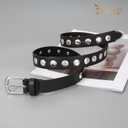 JASGOOD Women Black Studded Leather Belt for Jeans Pants Fashion Silver Black Belts Ladies (Black)