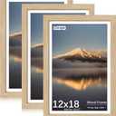 12x18 Poster Frame, Display Pictures 11X17 with Mat or 12x18 Without, Wall Hanging Frames, Natural Oak, 3 Pack