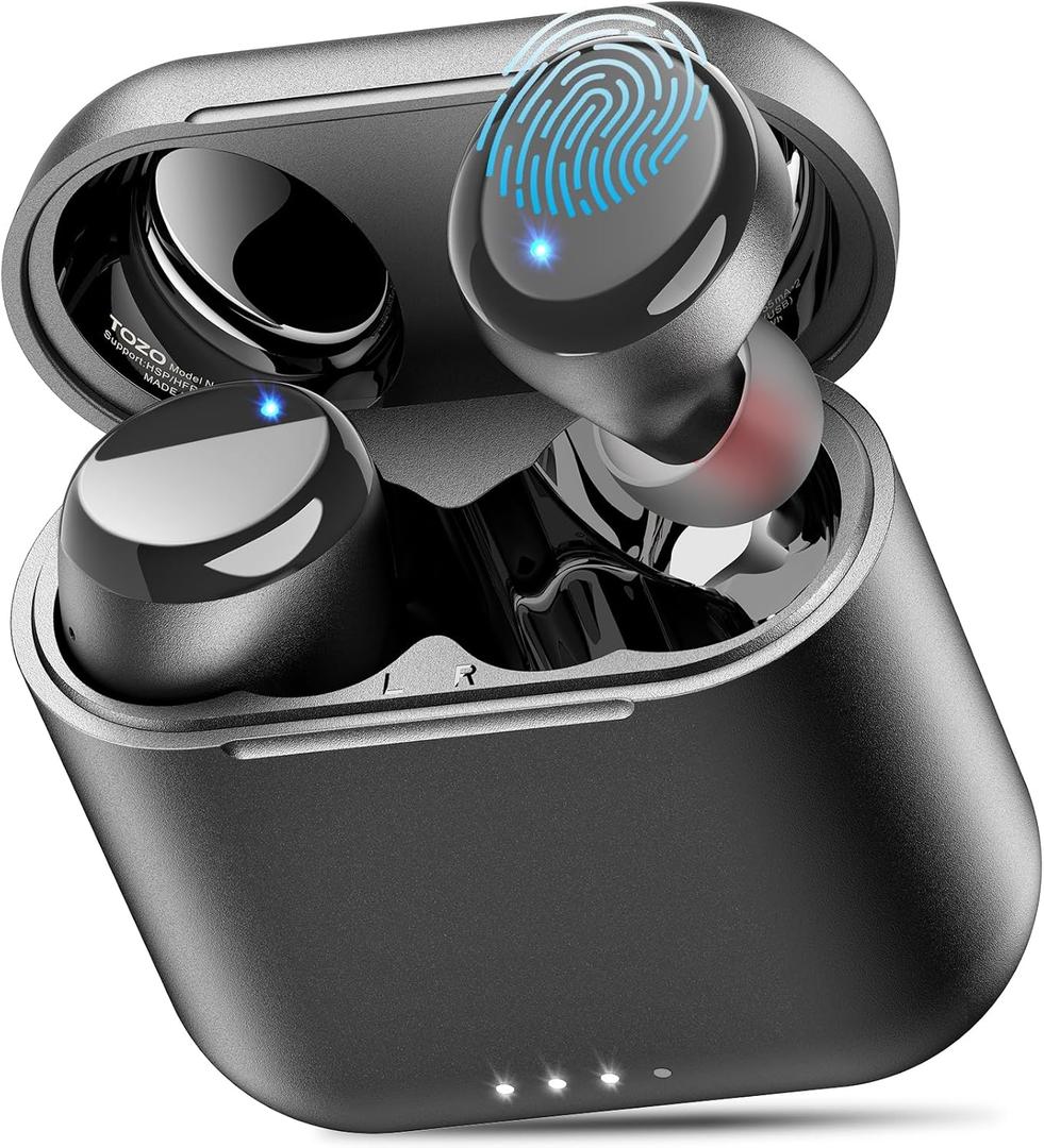TOZO T6 Wireless Earbuds, Bluetooth 5.3 Ear Buds, Stereo Sound in Ear Headphones, 50 Hours Playtime, Wireless Charging Case, APP Customizable EQs, IPX8 Waterproof Earphones (Space Gray)