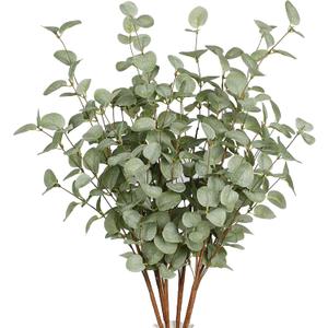 6 Pcs 27'' Eucalyptus Stems Greenery Stems Eucalyptus Leaf Spray in Green Silk Plastic Plants Floral Artificial Plants for Home Party Wedding Decoration