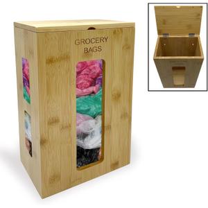 Bamboo Extra Large Grocery Bag Organizer, Wall or Cabinet Mount Storage for Kitchen, Pantry, Garage, Laundry - Space-Saving Extra Large Bamboo Grocery Bag Holder & Organizer