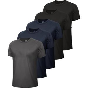 5 Pack Workout Mens T Shirts - Black Gym Quick Dry Short Sleeve Moisture Wicking Tee Tops for Athletic Work Casual Running 3XL