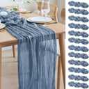 Asee'm 12pcs Cheesecloth Table Runner 120 Inches Long Dusty Blue Boho Gauze Cheese Cloth Runner 10FT Rustic Sheer Table Runners for Christmas Wedding Party Baby Shower Spring Easter Decoration