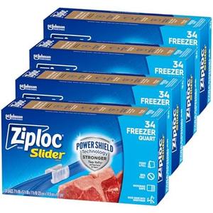 Ziploc Quart Food Storage Freezer Slider Bags, Power Shield Technology for More Durability, 34 count, 4 Pack, 136 Total (Packaging May Vary)