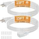 15 Ft Clear Extension Cord Indoor Thin, 2 Prong Extension Cord with UL Certified, Extension Cords for Light Fixtures Male to Female, 2 x 16AWG 10A/125V 2 Pack