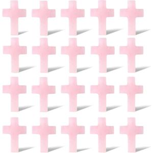QINJIEJIE Rose Quartz Crystal Cross Stones Bulks Natural Gemstone Pocket Crosses Worry Stones Charm 20PCS Palm Stone for Crafts Necklace Bracelet Jewelry Making Christian Easter Halloween Decor Gifts