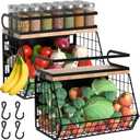 Magnetic Spice Rack for Refrigerator, Fruit, Potato & Onion Storage Bin,Large Capacity Magnetic Shelves for Side of Refrigerator, Kitchen Organizers and Storage Countertop,2 Pack Black