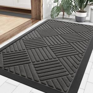 Smiry Front Door Mat Outside Entrance, Heavy Duty Outdoor Indoor Natural Rubber Doormat, Non Slip, Trap Dirt and Moisture, Easy Clean, Low Profile Patio Porch Entryway Mat, 29.5x17, Grey