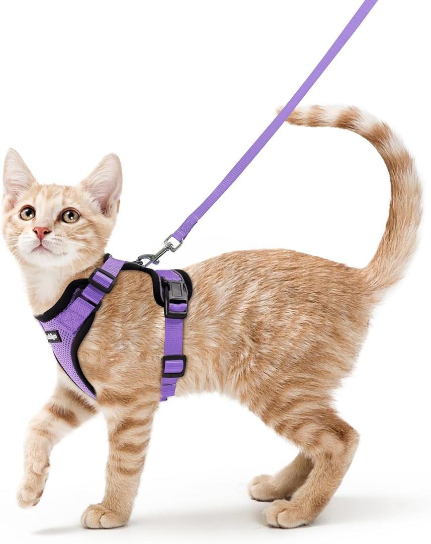 Rabbitgoo Cat Harness and Leash for Walking, Escape Proof Soft Adjustable Vest Harnesses for Cats, Easy Control Breathable Reflective Strips Jacket, Light Purple, S