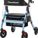BlessReach Foldable Rollator Walkers with Seat for Seniors, 450 lb Capacity, 8'' Wheels, 18" Big Seat, 6-Position Adjustable Height, Heavy-Duty Aluminum Rolling Walker (Blue)