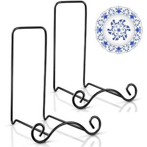 Baderke Wrought Iron Bowl Deep Platter Stand Detachable Metal Scroll Display Rack Easel Metal Bowl Display Stand Decorative Holder Dish Picture Easel(Black,1 Pcs)