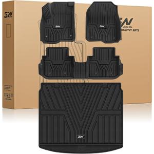 3W Floor Mats & Cargo Liner Fit for Honda CR-V 2023 2024 2025 2026 (Include Hybrid), All Weather TPE Custom Fit Honda CRV Floor Liner 1st, 2nd Row and Trunk (Upper Positon) Full Set Car Mats Black