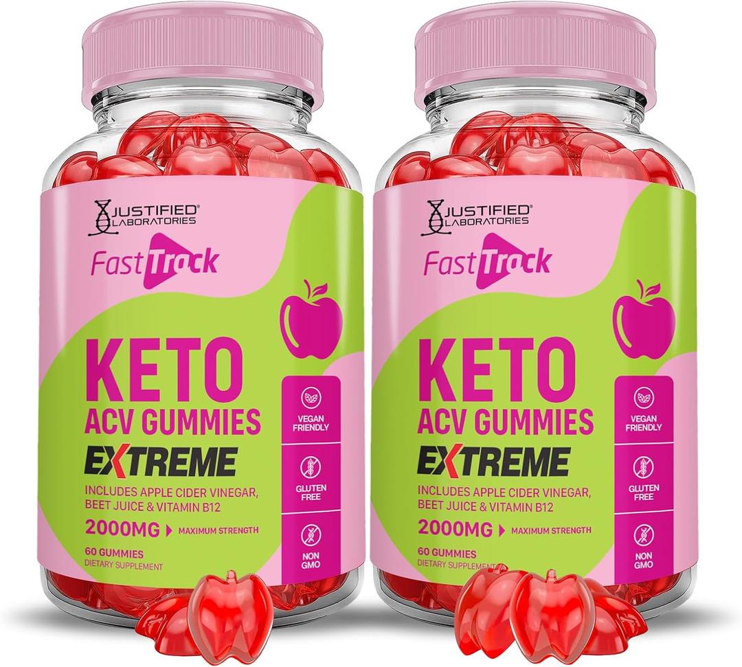 (2 Pack) Fast Track Keto ACV Gummies Extreme 2000MG Fasttrack Keto Gummies Apple Cider Vinegar Formulated with Pomegranate Beet Juice Powder B12 Vegan Non GMO 120 Gummys (EXP 05/05/26)