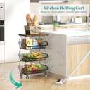 Fruit Basket with Wooden Lid for Kitchen, 4-Tier Stackable Wire Fruit Vegetable Storage Basket Organizer Stand on Wheel, Produce Basket Potato Onion Storage Bins Rack Cart for Pantry