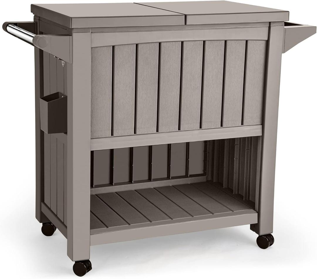 YITAHOME 85 Quart Rolling Cooler Cart with Bottle Opener Drainage, Portable Cooler on Wheels, Outdoor Beverage Cart Ice Chest for Patio Pool Deck Party BBQ Cookouts (Taupe)