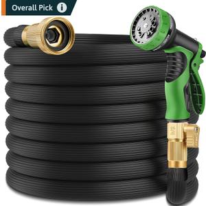 50 ft Garden Hose - 2025 New Upgraded Flexible Water Hose - Ultra Lightweight Kink-free Car Washing Pipe with 10 Function Sprayer and 3/4" Solid Brass Fittings - Durable,Leak proof Garden Hoses (blackgrey)