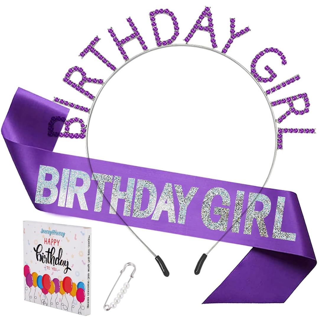 Purple Birthday Girl Sash & Tiara, Birthday Sash and Crown for Women, Gifts for Her, Birthday Decorations Purple Headband