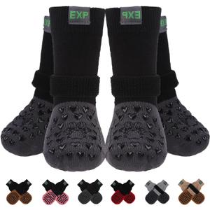 EXPAWLORER Anti Slip Dog Socks to Prevent Licking Paws, Winter Snow Dog Boots & Paw Protectors Booties for Hardwood Floors with Heart Grippers, Dog Shoes for Small Medium Large Senior Dogs Black M