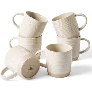 famiware Coffee Mugs Set of 6, 13 oz Mug Set, Ceramic Cup Set with Handle for Coffee, Tea, Cocoa, Milk, Constellation Series, Beige