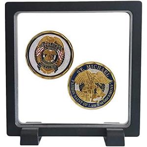Challenge Coins Display Frame, Clear 3D Floating Holder, Small Shadow Box for Medal, AA Medallions, Jewelry, Black, 4.3"x4.3"x0.8"