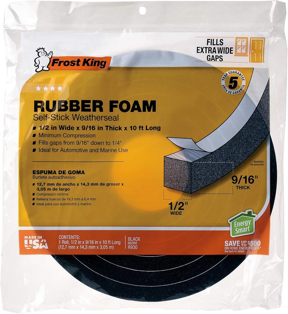THERMWELL R930H Foam Tape, 1/2 by 9/16-Inch, Black