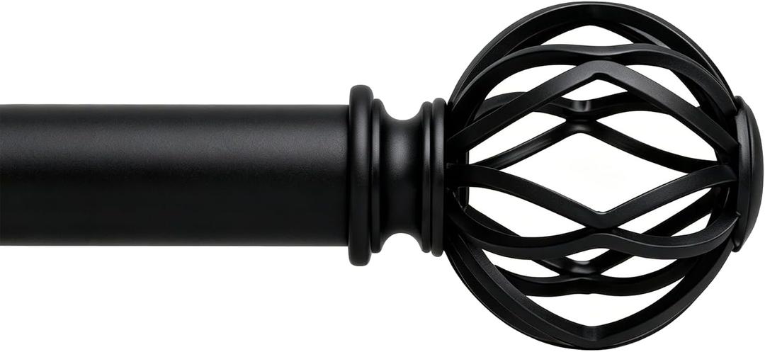Black Curtain Rods for Windows 18 to 86 inch, 1 Inch Adjustable Curtain Rod, Heavy Duty Window Curtains Rod for Bedroom Living Room, Modern Decorative Drapery Rods Birdcage Finials