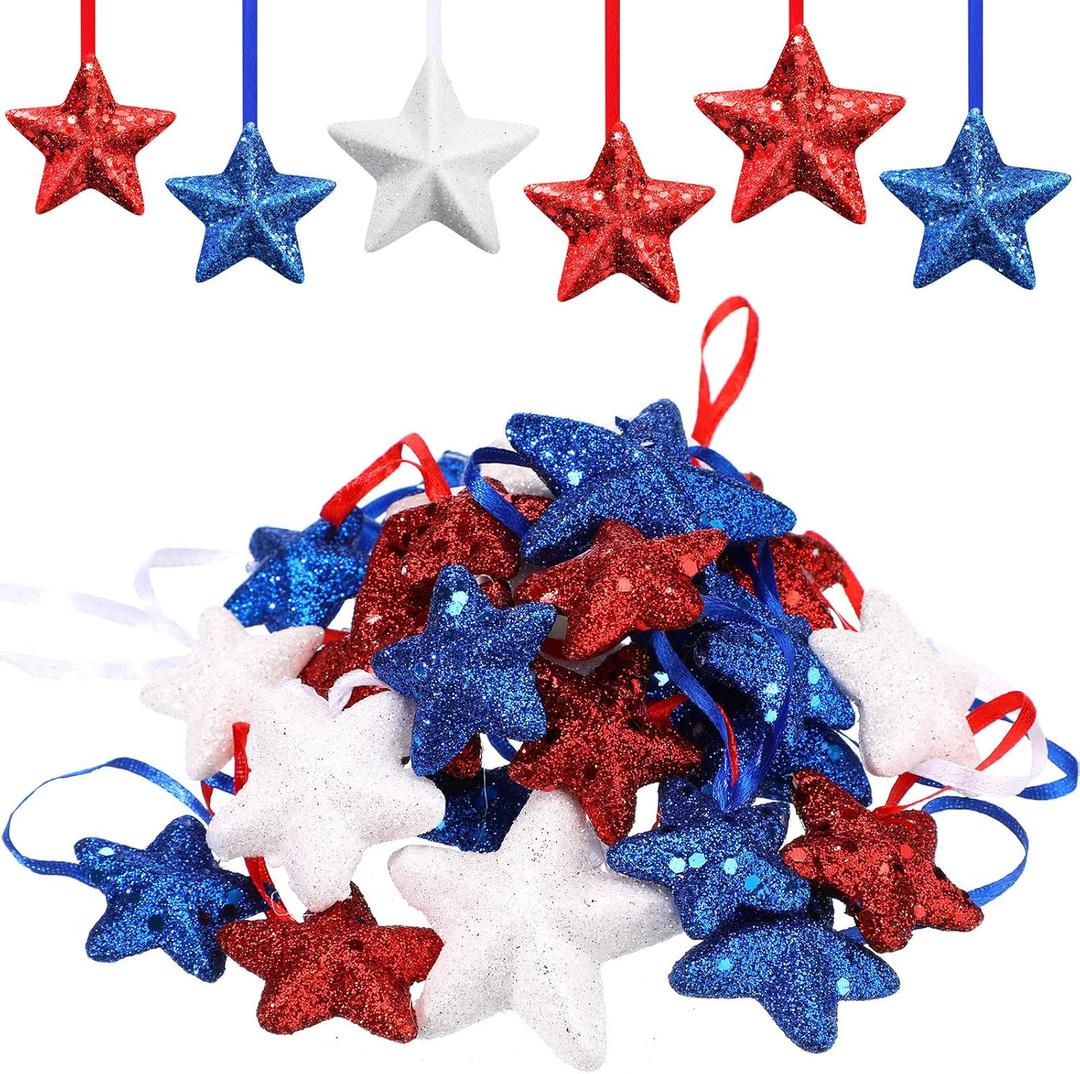 Sratte 36 Pcs Memorial Day Ornaments Patriotic Hanging Decorations for Tree 4th of July White Red Blue Ornaments 250th Anniversary for Indoor Outdoor Independence Day Decorations (Stylish Style)