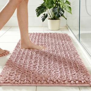 Disolla Pink Bath Mat 24x36 Inch - Luxury Chenille Bathroom Rug, Extra Soft Shaggy Plush Absorbent Mat, Non-Slip Washable Rug for Bathtub, Shower and Bedside