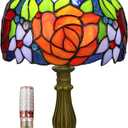 Tiffany Style Lamp Rose Flower Stained Glass Table Lamp red Rose 8X8X14 Inches Home Office Desk Lamp Lights Decorate Gift Include Light Bulb
