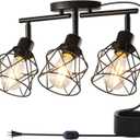 Dimmable Black Plug in Track Lighting Kit,3 Light Plug in Ceiling Light with 16.5' Cord,Flexibly Rotatable Light Head,Modern Industrial Farmhouse Style(Bulbs Not Included)