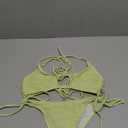 Women's Cinched Bikini Solid Color Wave Textured Knotted Tied Side Two Piece Swimsuit Bathing Suits, Color Green, Size: S