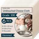 6-Pack Beige Cheesecloth, 20x20 Inch Hemmed Cheese Cloth for Straining, Reusable Unbleached Cotton Strainer for Cooking, Baking, Juicing, and Cheese Making (Grade 100)