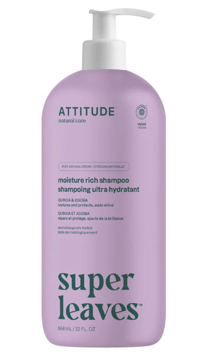ATTITUDE Moisture Rich Hair Shampoo, EWG Verified, For Dry and Damaged Hair, Naturally Derived Ingredients, Vegan and Plant Based, Quinoa and Jojoba, 32 Fl Oz