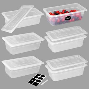 BIEAMA 6 Pack 1/3 Size 4'' Deep Food Pans with Lids, Translucent Polypropylene, BPA-free, Commercial Stackable Freezer-safe Storage for Restaurants, Buffets