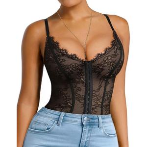 SHAPELLX Lace Bodysuit for Women Tummy Control Shapewear Backless Body Suits One Piece Body Shaper Thongs