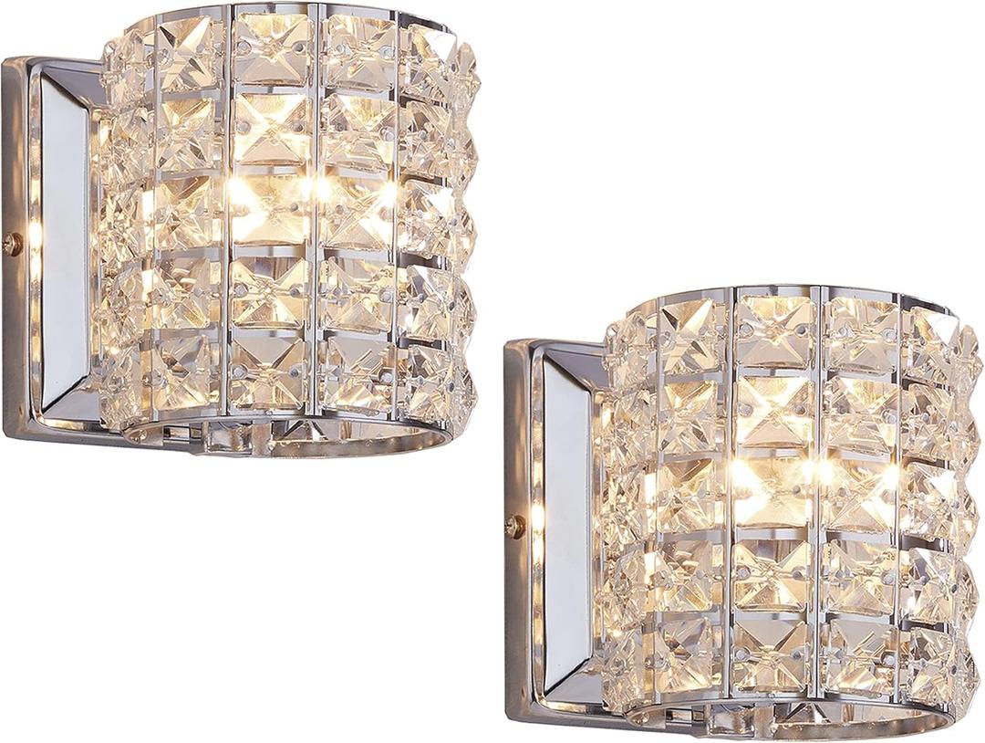 LOCLGPM Crystal Wall Sconce Set of Two,Modern Wall Lamp 1 Light Lighting Fixtures with Crystal and Chrome Finish,Wall (2 PACK)
