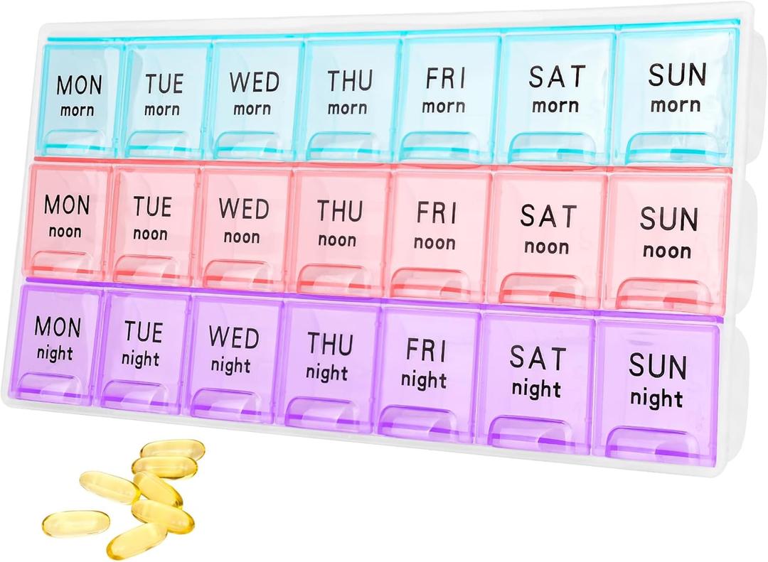 Large Weekly Pill Organizer 3 Times A Day,Travel Pill Cases Moisture-Proof 7 Day Pill Contaner,Medicine Pill Organizer, Portable for Pills Vitamin Fish Oil Supplements