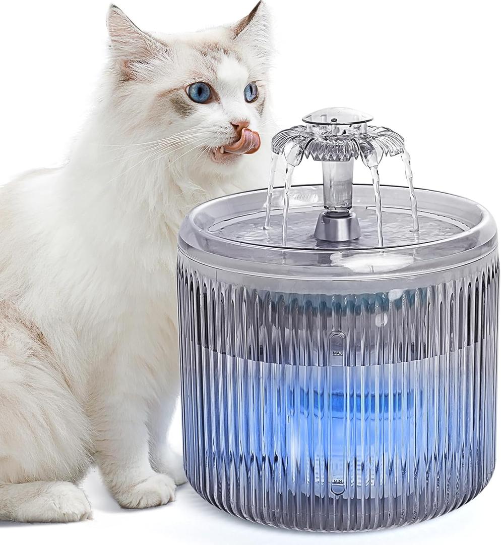 Cat Water Fountain with LED Light - 88oz/2.6L No Pawblems Ultra Quiet Pet Water Fountain with 2 Flow Modes, Automatic Water Dispenser for Cats and Small Dogs Inside